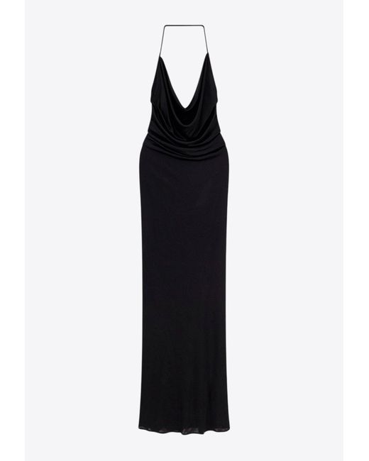 Elisabetta Franchi Black Cowl-Neck Midi Halter Dress