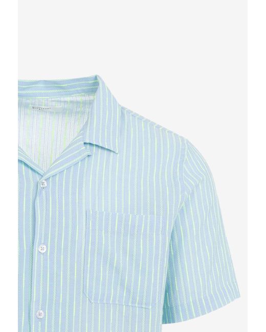 Universal Works Blue Striped Short-Sleeved Bowling Shirt for men