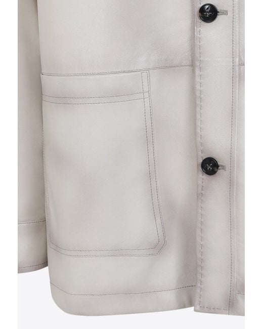 Kiton White Button-Up Leather Jacket for men