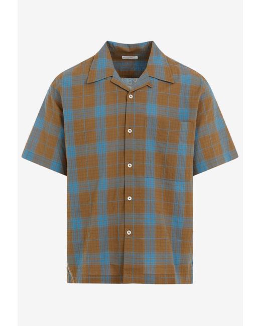 Universal Works Brown Camp Checked Bowling Shirt for men