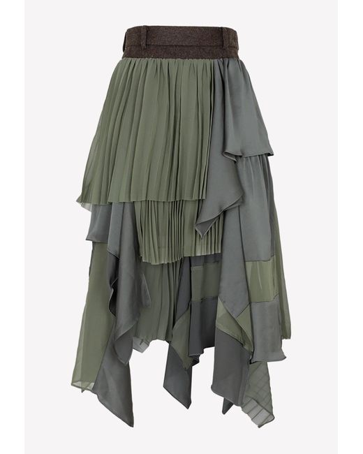 Sacai Green Deconstructed Midi Skirt