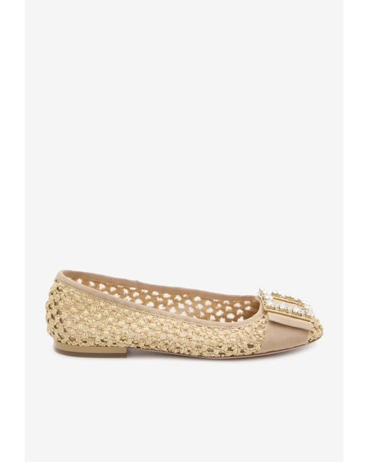 Roger Vivier Natural Tres Vivier Raffia Ballet Flats