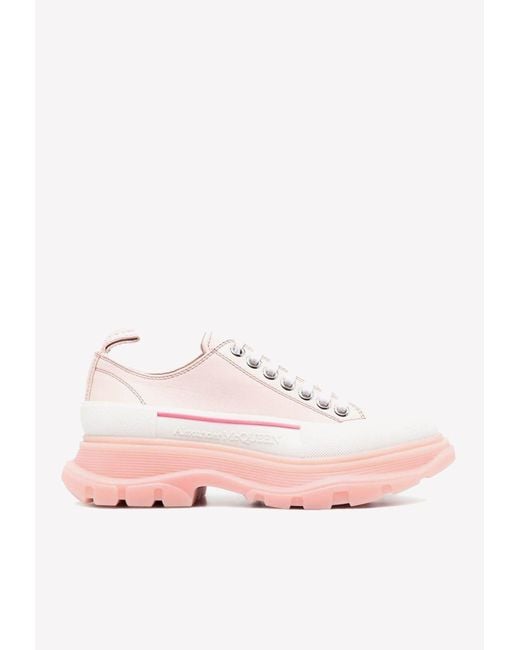 Alexander McQueen Leather Tread Slick Lowtop Sneakers in Pink Lyst