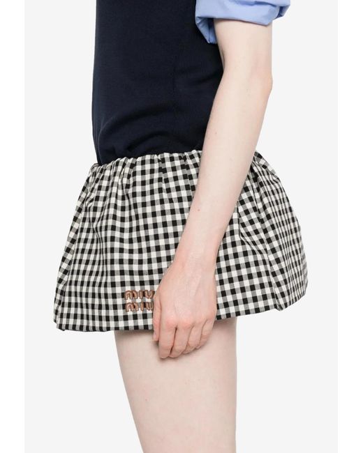 Miu Miu Black Gingham Check Logo Mini Skirt