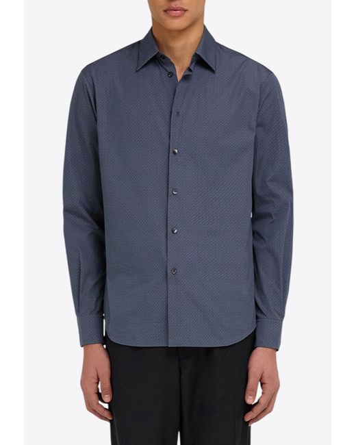 Ferragamo Blue Micro Pattern Button-Up Shirt for men