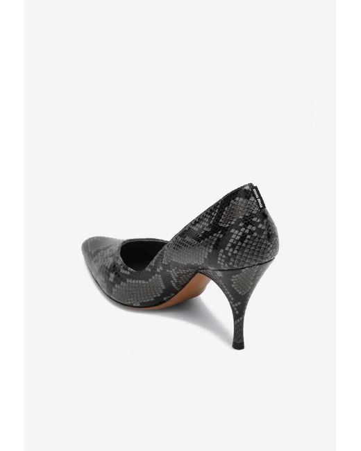 Miu Miu Black Ardesia 85 Python Print Leather Pumps