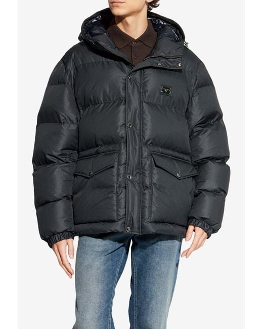 Dolce & Gabbana Black Logo Plaque Down Jacket for men