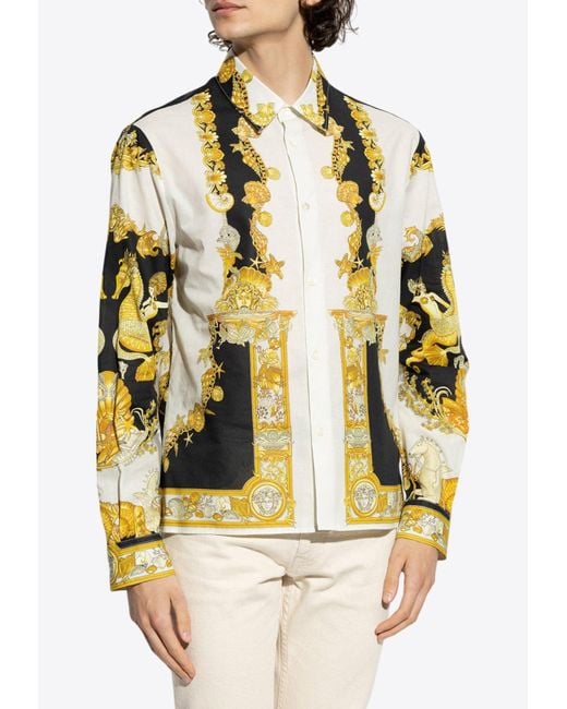 Versace Multicolor Coral Theatre Print Long-Sleeved Shirt for men