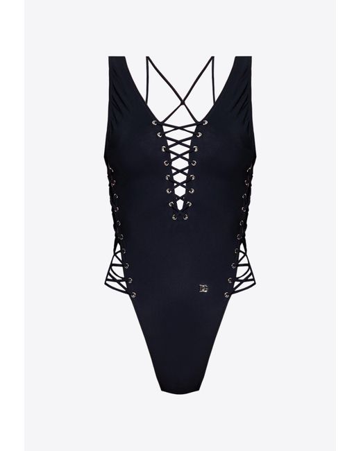 Dolce & Gabbana Lacedetailed Onepiece Swimsuit in Blue Lyst