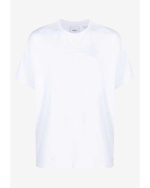Burberry White Logo-Embossed Crewneck T-Shirt for men