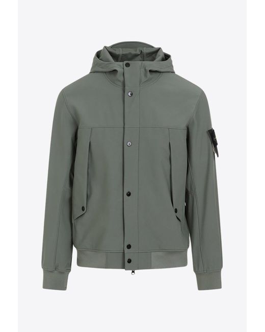 Stone Island Gray Logo-Patch Hooded Jacket for men