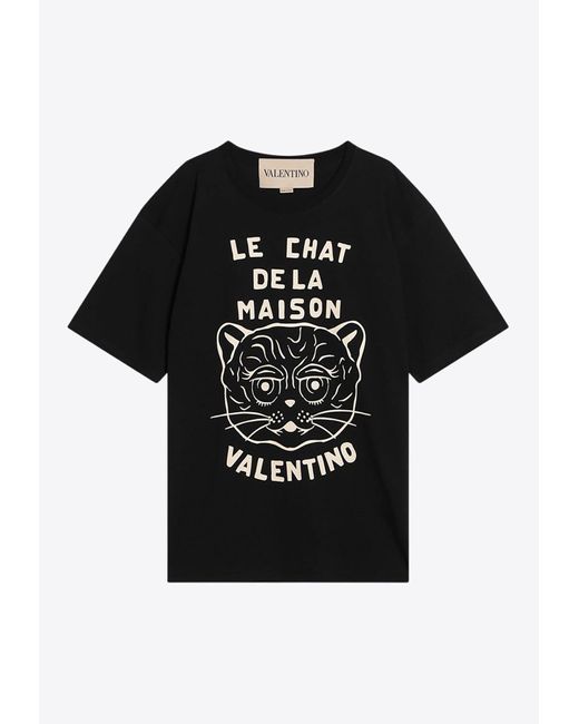 Valentino Black Le Chat De La Maison Print T-Shirt for men