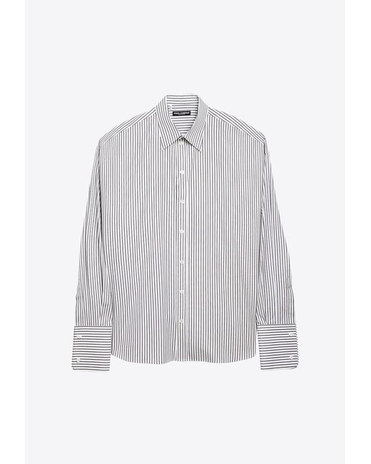 Dolce & Gabbana White Striped Poplin Long-Sleeved Shirt for men