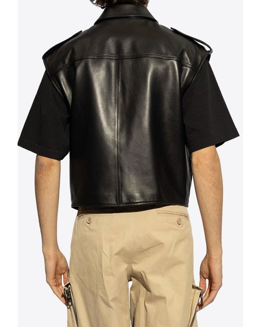 Dolce & Gabbana Black Leather Zip-Up Biker Vest for men