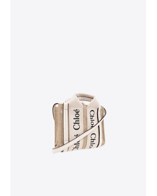 Chloé White Nano Woody Logo Tote Bag