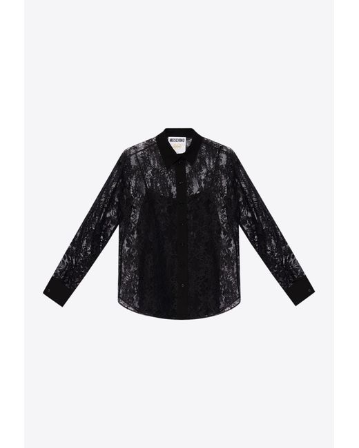 Moschino Black Lace Long-Sleeved Shirt
