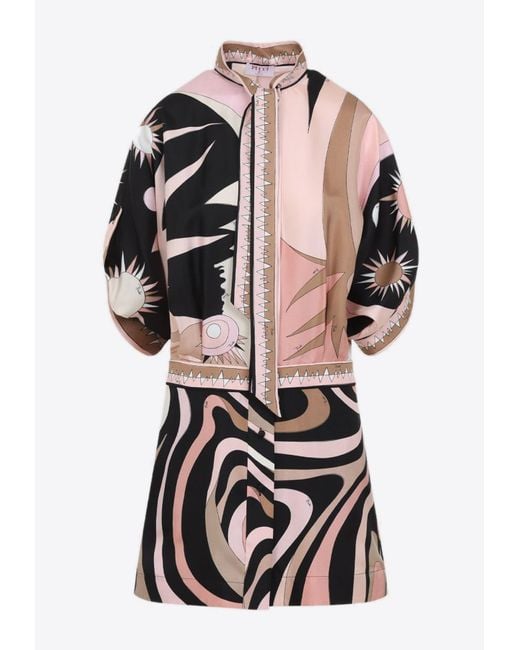 Emilio Pucci Black Stella-Print Mini Shirt Dress