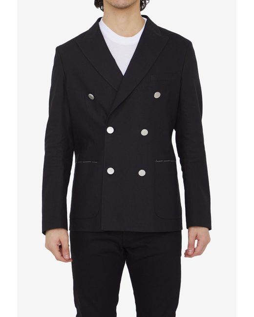 Tonello Blue Double-Breasted Stretch Blazer for men