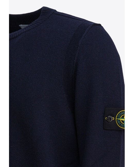 Stone Island Blue Wool Crewneck Sweater for men