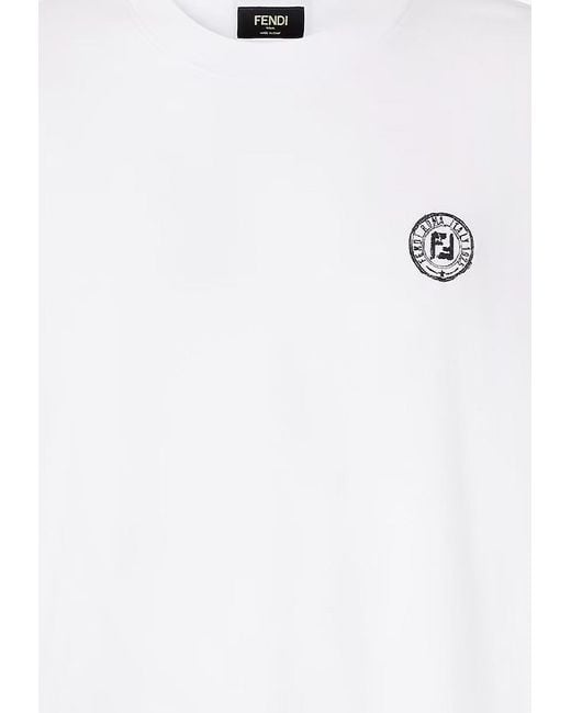 Fendi White Ff Postcard Logo Patch T-Shirt for men