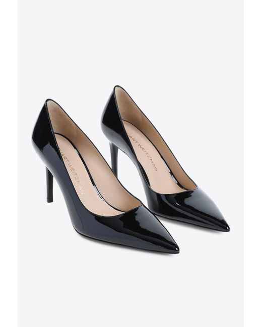 Stuart Weitzman Black Power 85 Patent Leather Pumps