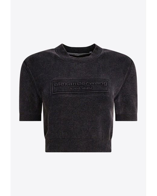 Alexander Wang Black Cropped Crew Neck T-Shirt