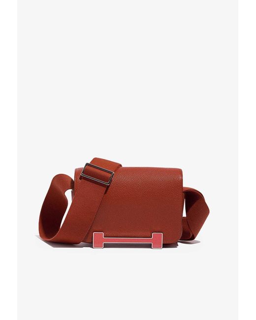 Hermès Red Geta Shoulder Bag In Cuivre And Rose Texas Chèvre Mysore With Palladium Hardware