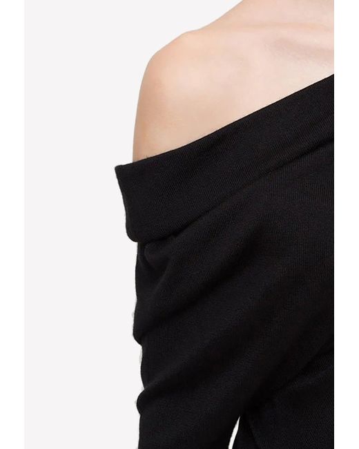 Tom Ford Black Draped Shoulder Cashmere And Silk Midi Dress