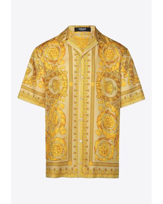 Versace Yellow 'barocco' Silk Shirt for men