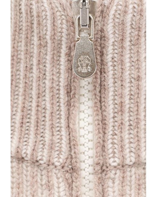 Brunello Cucinelli Natural Zip-Up Cashmere Cardigan for men