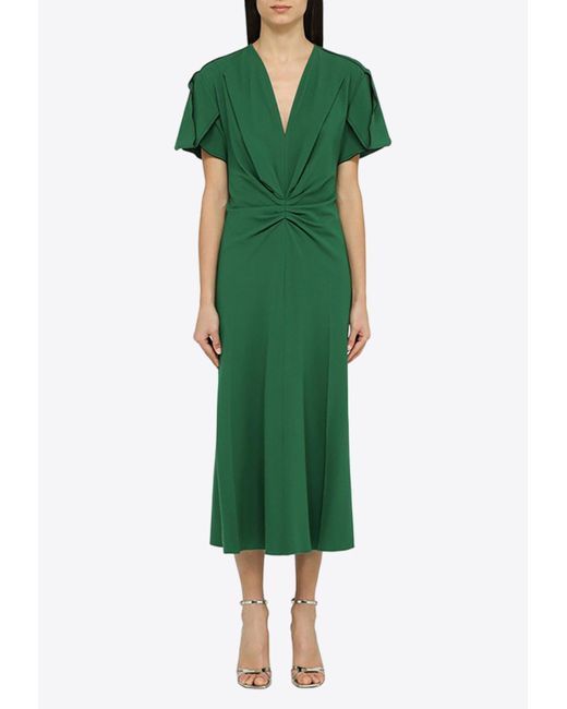 Victoria Beckham Green V-Neck Midi Dress