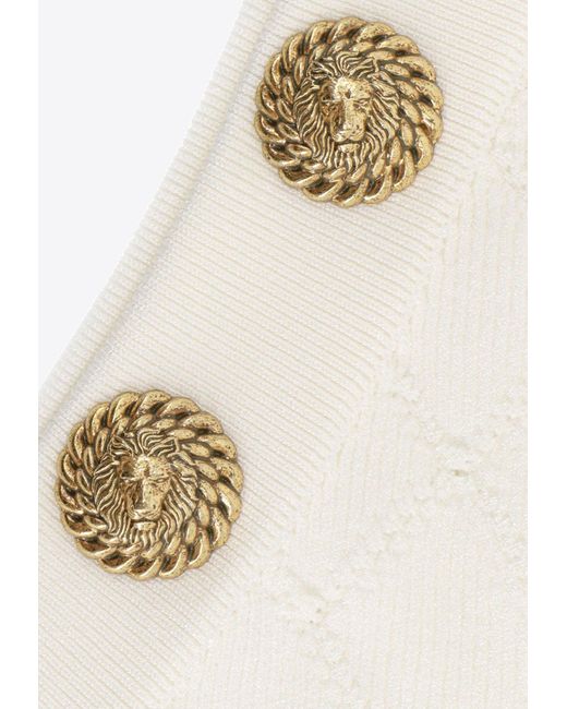 Balmain Natural Rombus Knit Cropped Top