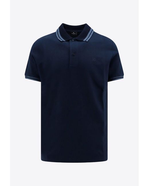 Etro Blue Pegaso Embroidered Polo T-Shirt for men