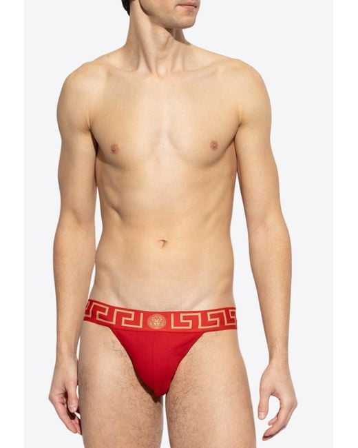 Versace Men's Red Greca Border Jockstrap