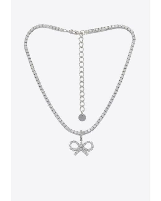 Self-Portrait White Crystal Bow Pendant Chain Necklace