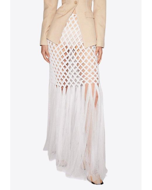 Huishan Zhang White Catalina Crystal-Embellished Maxi Skirt