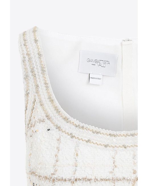 Giambattista Valli White Boucle Sequin-Embellished Knee-Length Dress