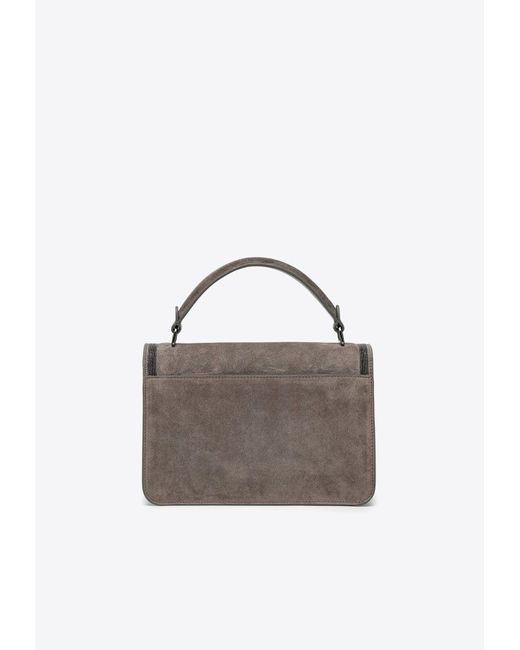Brunello Cucinelli Gray Monili-Embellished Crossbody Bag