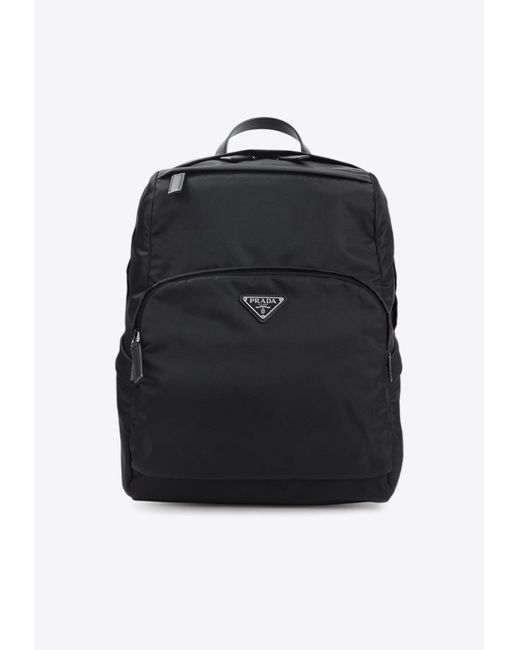 Prada Black Re-Nylon And Leather Backpack for men