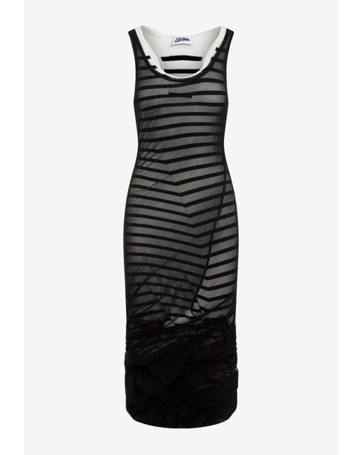 Jean Paul Gaultier Black Gathered Mariniere And Tulle Midi Dress