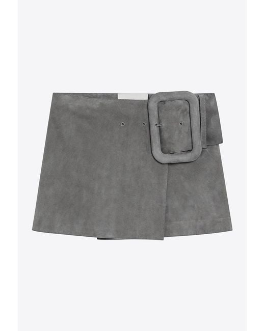 AMI Gray Large Buckle Mini Skirt