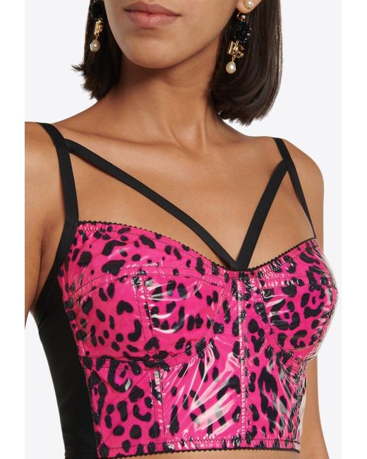 Dolce & Gabbana Pink Leopard Print Bustier Top