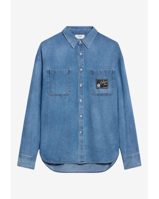 Céline Blue Logo Patch Denim Shirt for men
