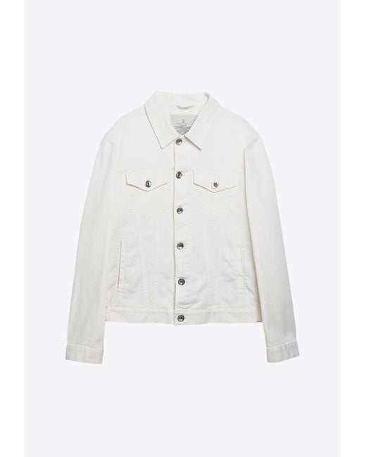 Brunello Cucinelli White Button-Up Denim Jacket for men