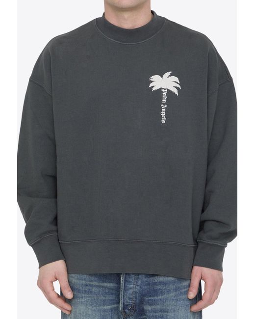 Palm Angels Gray Logo-Printed Pullover Sweatshirt for men