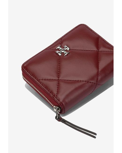 Tory Burch Red Small Kira Quilted Leather Zip-Around Wallet