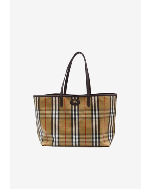 Burberry Natural Medium Highlands Checked Tote Bag