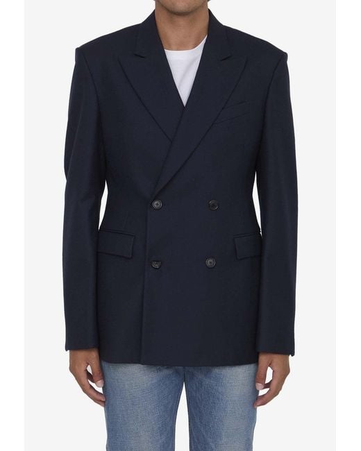 Loewe Blue Double-Breasted Wool Blazer for men