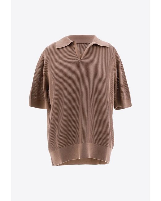 Dolce & Gabbana Brown Openwork V-Neck Polo T-Shirt for men