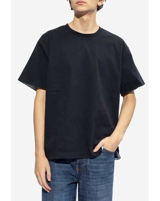 Bottega Veneta Black Double Layer Striped Crewneck T-Shirt for men